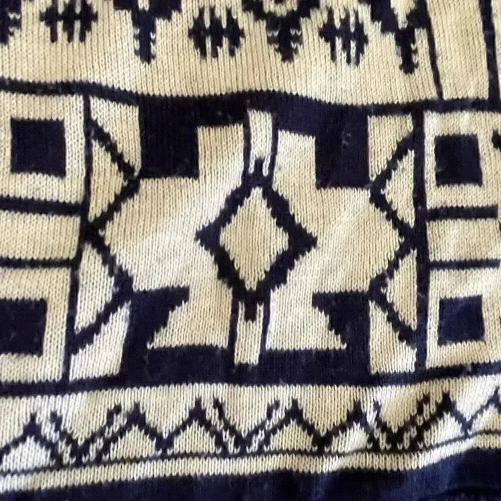 Reversible Shawl Women's Ruana Wrap  Bohemian Navy and Cream  One Size # 1496